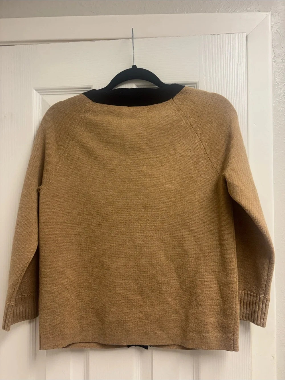 J. Crew Tan Cardigan with Black Trim